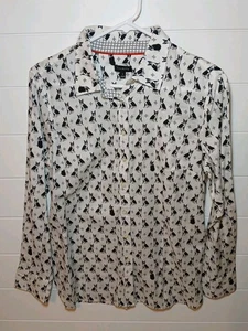Women's Talbots Boston Terrier Print Fitted Button Down Shirt Size Small - Picture 1 of 10