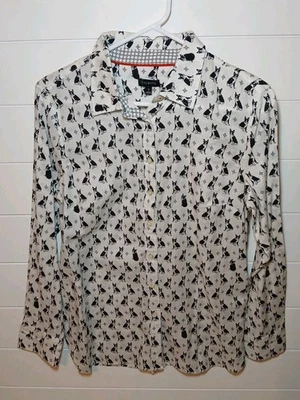 Women's Talbots Boston Terrier Print Fitted Button Down Shirt Size Small - Image 1 of 4