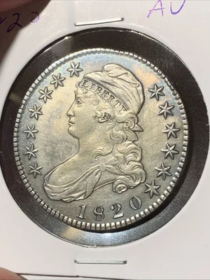 Medio dólar busto 1820 ~ BASE CUADRADA 2 ~ DETALLES AU Foto 1 de 4