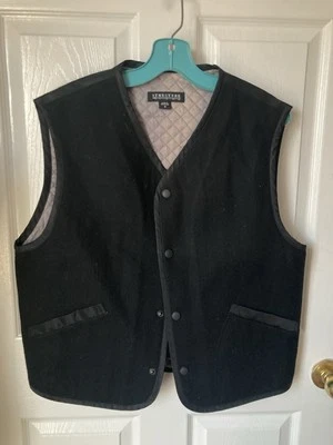 S Men’s Black Wool Snap-front V-neck Jacket Insulated Vest Welt Pockets - Image 1 of 4