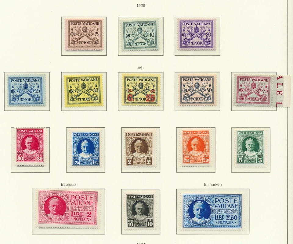 VATICAN 1929 Cpl Superb MNH/** First Issue Set, Emblems, Pope Sc # 1-13 + E1-2 - Image 1 of 1