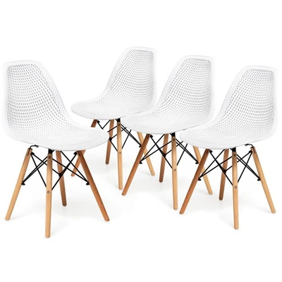 Juego de 4 sillas huecas de plástico Mid-Century silla de malla moderna blanca Foto 1 de 4
