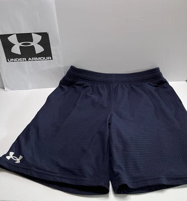 Under Armour Athletic Shorts Boys Youth Large Loose Navy/ White Logo-Bin114 - Image 1 of 4