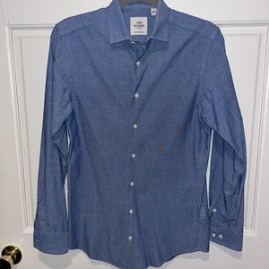 BEN SHERMAN Button Down Shirt Size 14 32/33 Small Blue With Red Dots Men’s - Picture 1 of 8