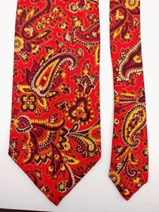 Vintage Polo Ralph Lauren Mens Necktie Red Paisley Silk Tie Yellow Gold Black - Foto 1 di 4