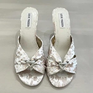 Steve Madden P-Kiss Heels Satin Floral Sparkle Slip On Sandal Open Toe 7.5 - Picture 1 of 7