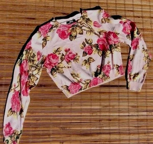 Pullover Rosa Rosen Cropped Langarm Pulli Strick Gr. 10 Girly Süß Preppy - Bild 1 von 7