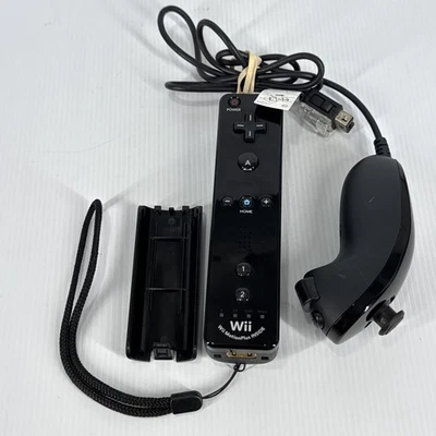 Nintendo Wii Remote Black Motion Plus Controller With Black Nunchuck Good Cond - Image 1 of 4