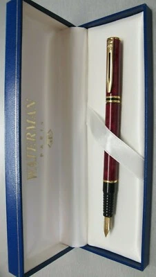 Waterman  Laureat  Fountain Pen Marble  Red Fine  Pt  In Box * - Image 1 of 2