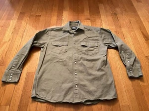 Vintage Key Western Shirt Mens M Long Sleeve Pearl Snap Heavyweight Work Taupe - Picture 1 of 6