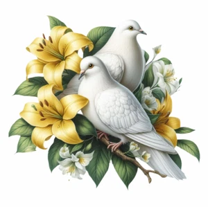 x4 Yellow Flower Dove Bird Wall Art Laptop Bathroom Toilet Vinyl Sticker Decal - Picture 1 of 2