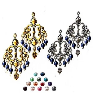 Pendientes araña Fleur de Lis y perlas, ELECCIÓN DE COLOR y clip o perforado - Imagen 1 de 15