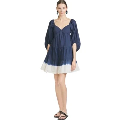 $295 NUEVO CON ETIQUETAS SACHIN & BABI Kyle Mini Vestido Azul Marino Manga Abullonada Calado Náutico XS Foto 1 de 4