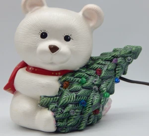 Vintage Molded Ceramic Polar Bear Christmas Tree Peg Table Light Hand Pain CF104 - Picture 1 of 14