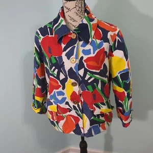 Ralph Lauren Blazer Jacke Abstrakt Blumen Rot Blau Gelb Camouflage Mantel XL Extra La - Bild 1 von 5