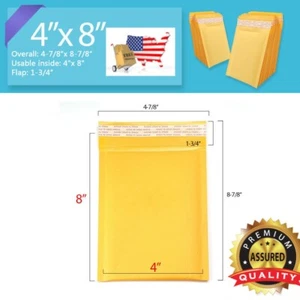 Made In USA 4x8 #000 Kraft Self Seal Bubble Mailer Padded Envelope Secure Seal - Picture 1 of 8