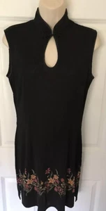 Vestido estilo chino japonés Jinglan S negro cuello alto estampado floral hasta la rodilla - Imagen 1 de 12