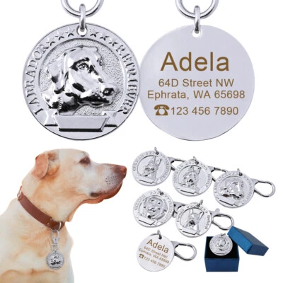 Personalised Dog Breed Tag Name Free Engraved for Collar Silver Stainless Steels - Image 1 of 4