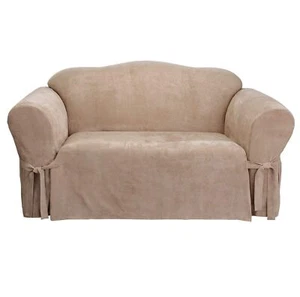 SureFit Home Décor Soft Suede Box Cushion Loveseat One Piece Slipcover, Relax... - Picture 1 of 5