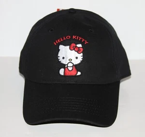 Hello Kitty Sanrio Adjustable Strapback Baseball Cap Cotton Hat NWT Black - Picture 1 of 4