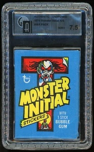 Confezione Cera Adesivi Iniziali Non Sportivi Topps Monster 1974 GAI 7.5 - Foto 1 di 3