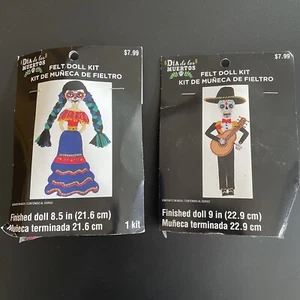 Pair Of NIP Dia De Los Muertos Felt Doll Kits  Day Of The Dead Mexico - Picture 1 of 6