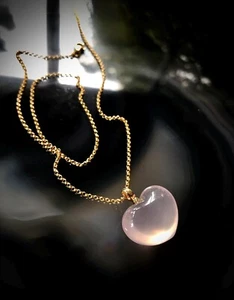 925 Silver Rose Quartz Pendant For Women Handmade Jewelry Puffy Heart Necklace - Picture 1 of 68