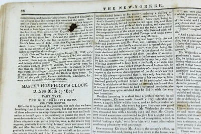 1840 THE NEW-YORKER Oct 24 Charles Dickens MASTER HUMPHREY'S CLOCK 1st American - Image 1 of 4