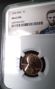 :1966 SMS 1C LINCOLN CENT NGC MS-67-RD BRIGHT-RED LOW-POP R2 HIGHEST-GRADES  - Picture 1 of 2