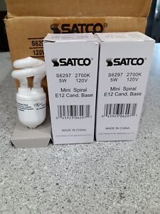 SATCO 2 PACK S6297/E12/2700K/120V 5-Watt. Mini Spiral Compact Fluoresce