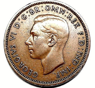 Gran Bretaña 1/2 Penny 1938, Jorge VI, La Moneda Trasera Dorada Colorear Original Foto 1 de 4