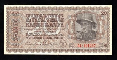 🇺🇦 UKRAINE 20 Karbowanez 1942 German Occupation WW II , BankNote - Image 1 of 2