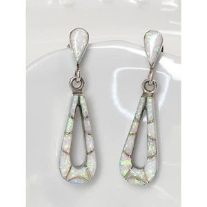 Pendientes de ópalo de fuego nativos americanos plata 925 poste lágrima gota 5,4 g 1,6" - Imagen 1 de 10