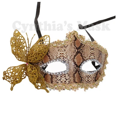 Snakeskin Venetian Masquerade Mask w/ Rhinestones & Butterfly Party Prom Costume - Image 1 of 2