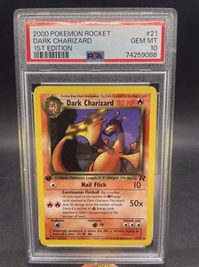 PSA 10 GEM MT Dark Charizard 21/82 1st Edition Rare Team Rocket Pokemon Card