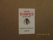 IHL Saginaw Hawks Vintage Defunct 1988-89 Team Logo Hockey Pocket Schedule