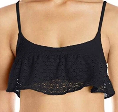 Sutiã Roxy Feminino Estilo Regata Biquíni Top Grande Preto Crochê Flutter BOHO Roupa de Banho - Imagem 1 de 2
