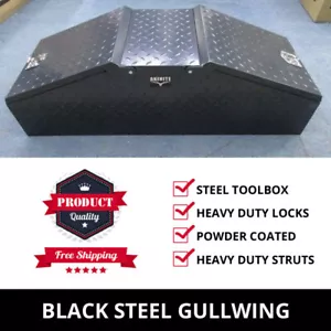 Black Steel Gullwing Toolbox Heavy Duty Truck Box Twin Doors Toolbox Utes Traile - Picture 1 of 11