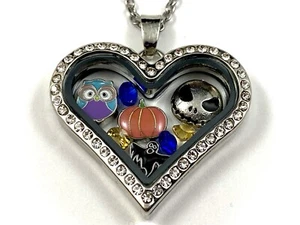 Halloween Glass Locket Necklace Floating Charms Pendant Pumpkin King Jack Ghost - Picture 1 of 6
