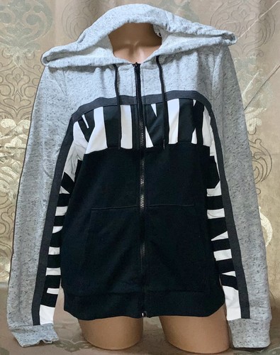 UNDERCOVER FELPA CON CAPPUCCIO NUOVA SENZA ETICHETTE VICTORIA'S SECRET ROSA HEATHER GRIGIO COLORBLOCK PERFETTA FULL ZIP L