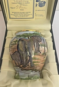 Moorcroft Enamel Vase Elephants At The Waterhole Boxed + COA Ltd Edition of 200 - Picture 1 of 12