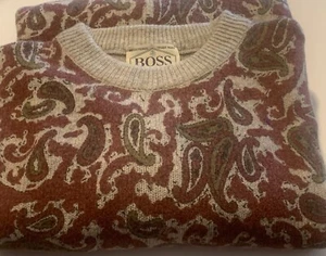 Boss Damenpollover 46 mit Schurwolle Paisley Muster Grau Braun Grün - Bild 1 von 14