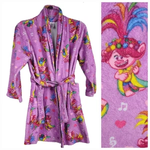 Trolls Girl's 10/12 Poppy Minky Plush Fleece Bathrobe Pink Robe Pockets Belted - Picture 1 of 8