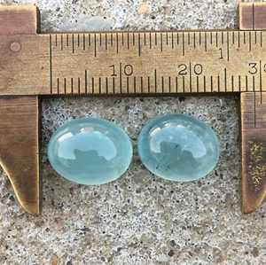 Beautiful blue aquamarine cabochon gemstone pair good oval shape 13.05 carat - Picture 1 of 8