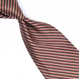 Hickey Freeman Mens English Silk Necktie Brown Red Cream Stripe Woven Tie USA - Picture 1 of 7