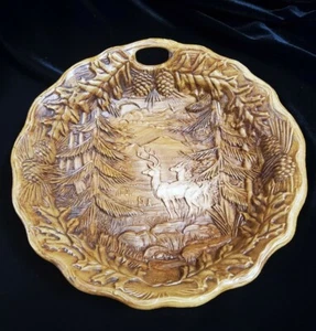 Holz gefertigt Berge Wald Jagd Hirsch Schüssel Schale Teller 9 1/2" Durchmesser #61 - Bild 1 von 5