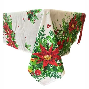 Spring Mills Holiday Fruit Poinsettia Tablecloth Christmas Retro Vintage - Picture 1 of 6