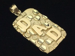 14k Yellow Gold Plated DAD Nugget Men's Pendant Rectangle Charm 1.1" - 2.5 grams - Picture 1 of 15