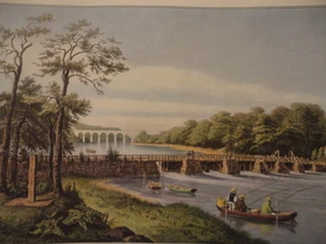 Bass Fishing Macomb's Dam Harlem River 1962 Currier & Ives Print to Frame Vintge - Picture 1 of 6