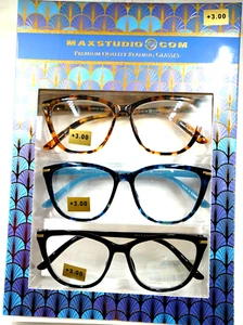 MAX STUDIO PREMIUM Quality 3-PACK READING GLASSES +3.00 NEW AUTHENTIC - Picture 1 of 3